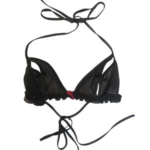 Frederick's of Hollywood Black Mesh Bralette with Red Detail